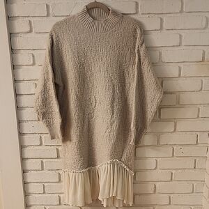 Cream/Beige Textured Sweater Dress